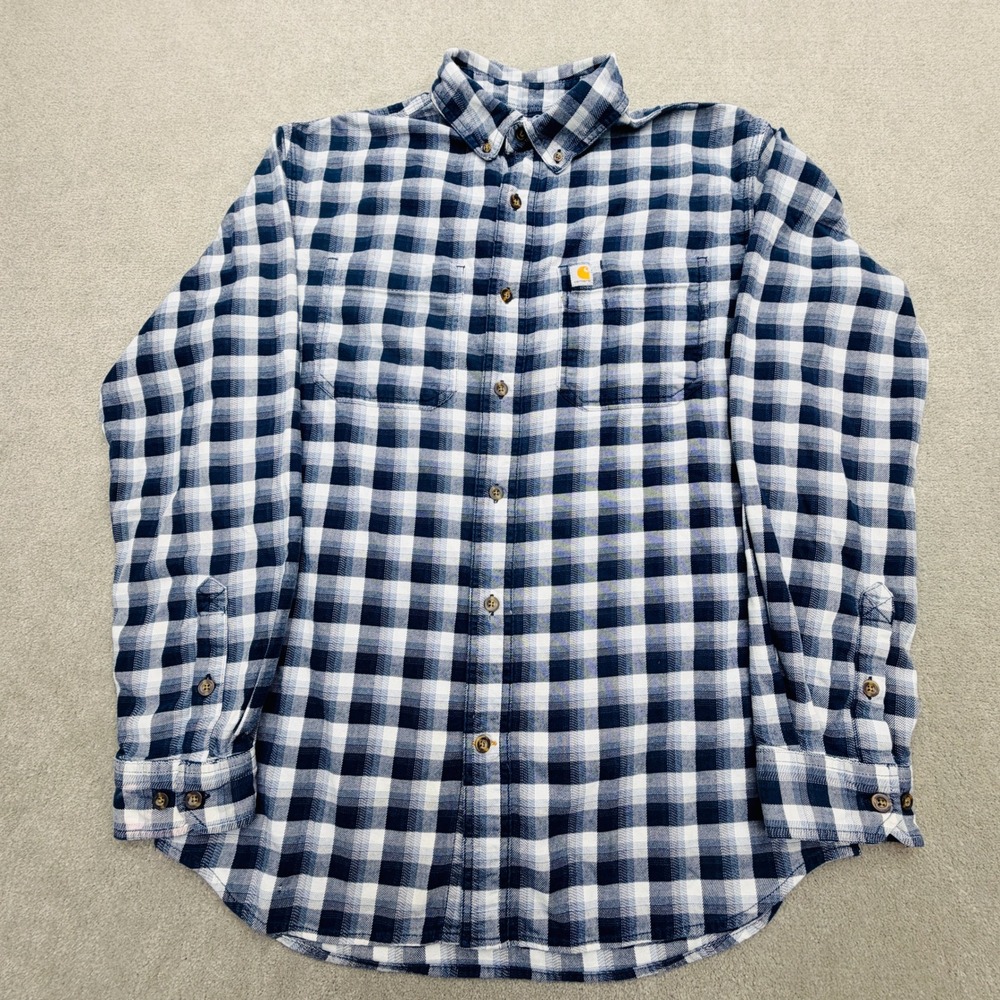 Carhartt Mens Relaxed Fit Plaid Button Down Shirt Blue White Medium 103314 412